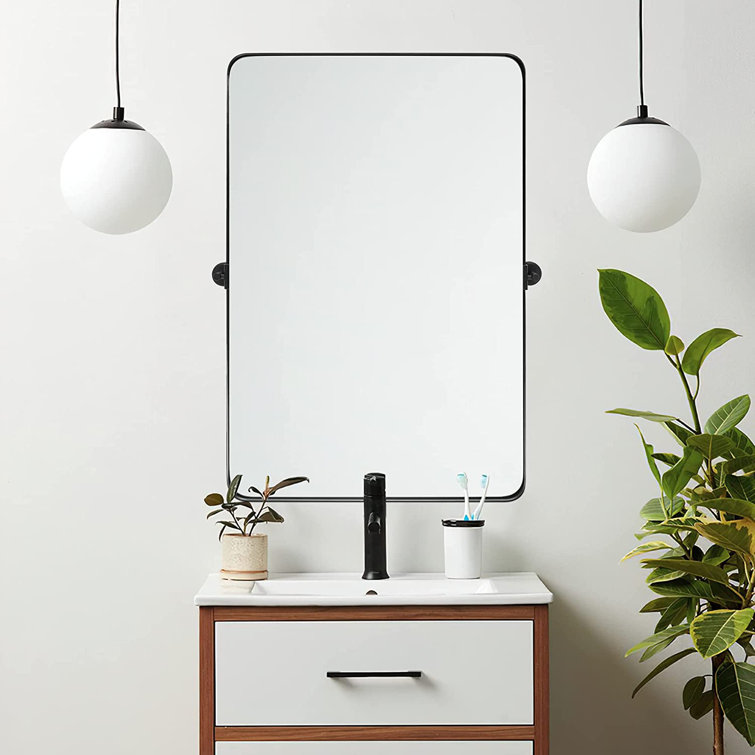 Mercer41 Pivot Bathroom Mirror, 24X36 Inch Black Metal Framed Pivoting